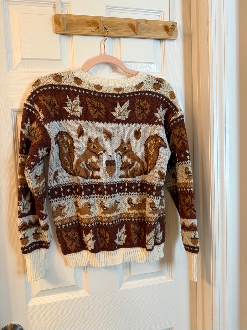 Fox Motif Fair Isle Crewneck Sweater in Brown & Cream - Picture 4 of 5